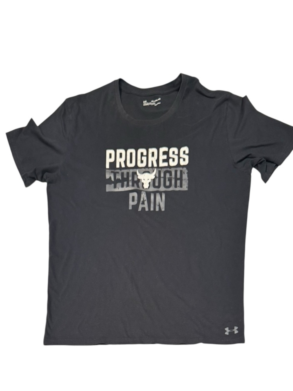 UNDER ARMOUR Progress Through Pain Distressed Short Sleeve Black Tee Shirt 2XL